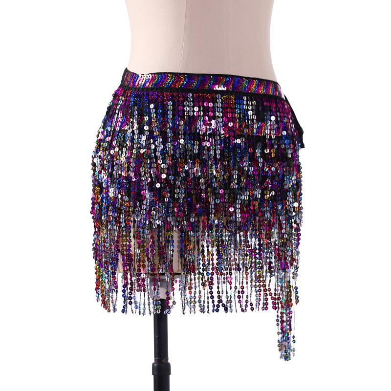 Sequins belly dance hip scarf skirt with paillette tassel for halloween christmas New Year Party Y1019